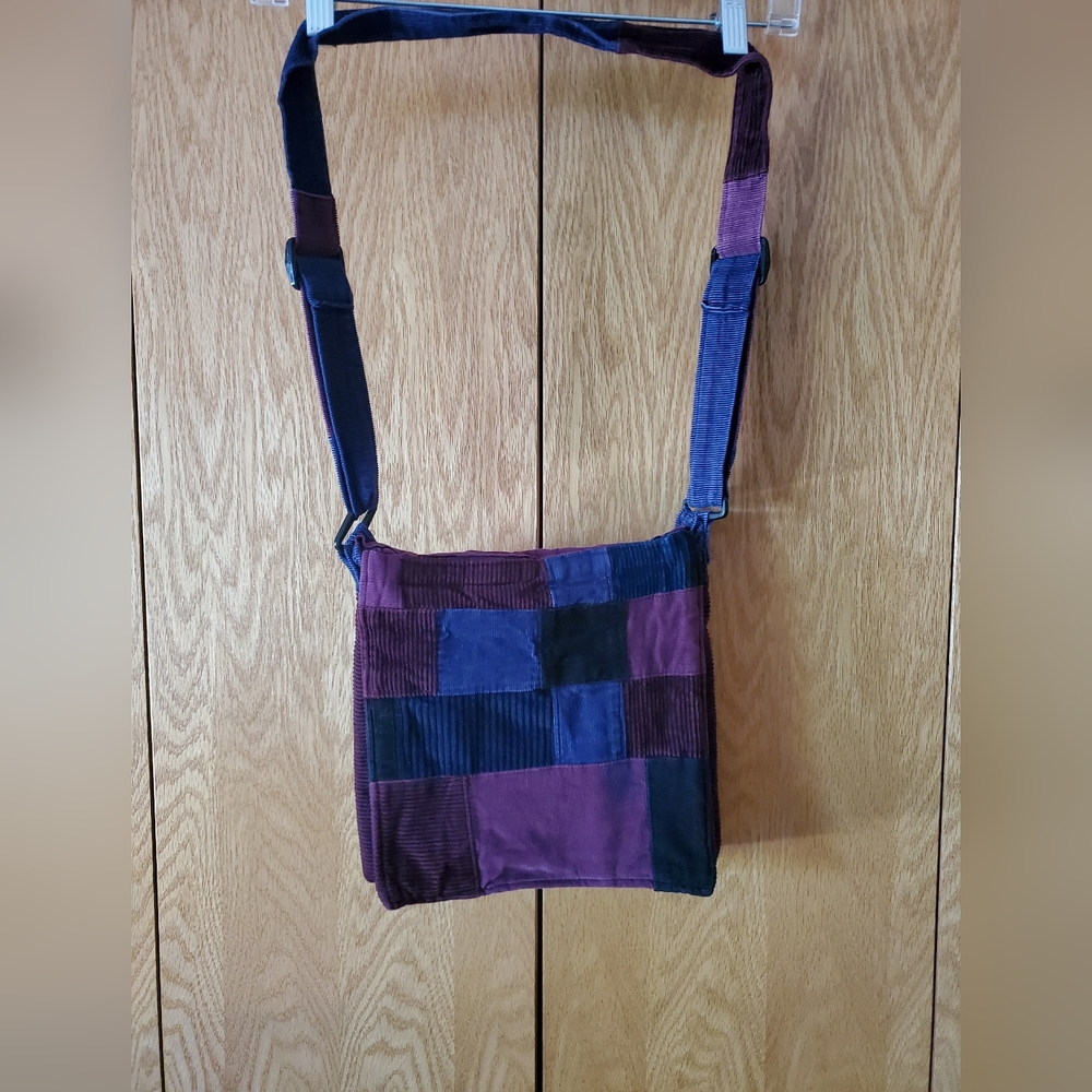 Artisanal Crossbody Bag in Purple and Blue Patchwork